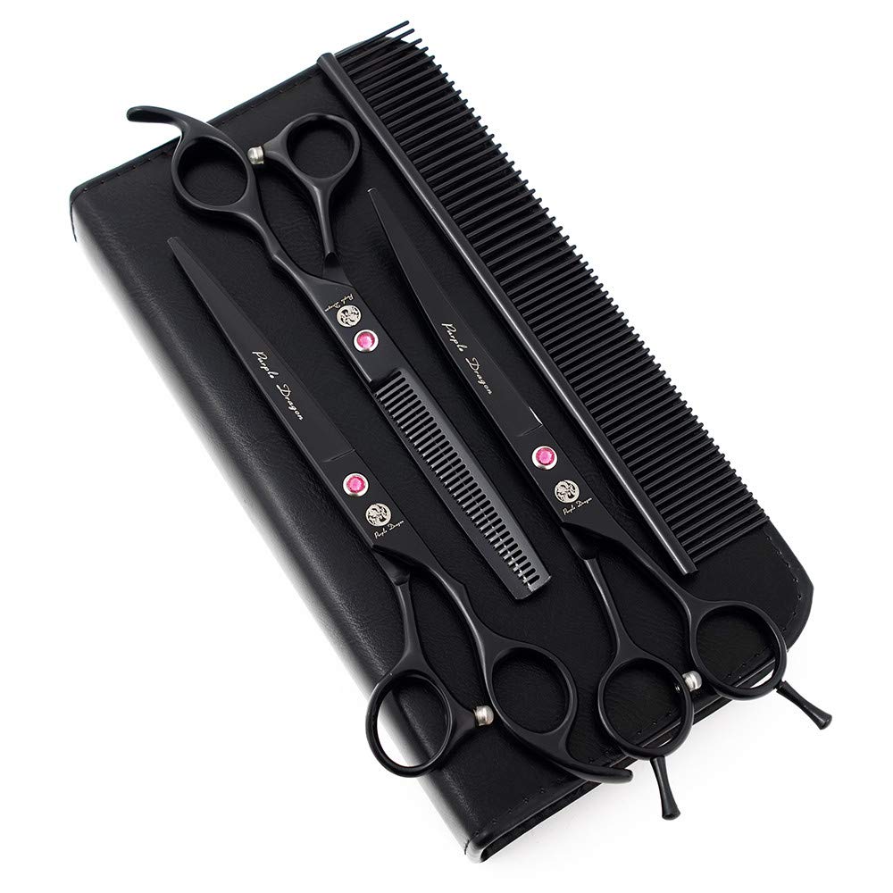 Purple Dragon 7.0-inch straight-view pet grooming scissors for precise trimming.