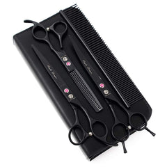 Purple Dragon 7.0-inch straight-view pet grooming scissors for precise trimming.