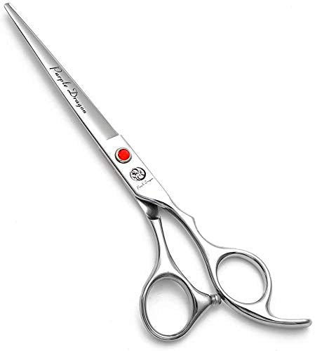 Purple Dragon barber scissors in a professional setting for quick clean cuts.