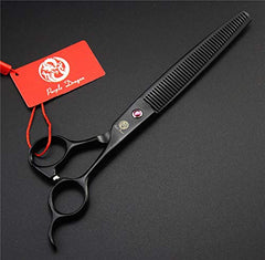 Purple Dragon curved thinning blade highlighting professional edge for pets.