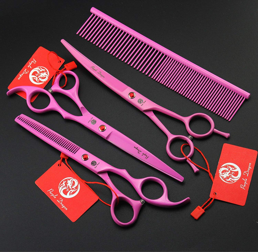 Purple Dragon Japan 440C stainless steel scissors with a lustrous finish.