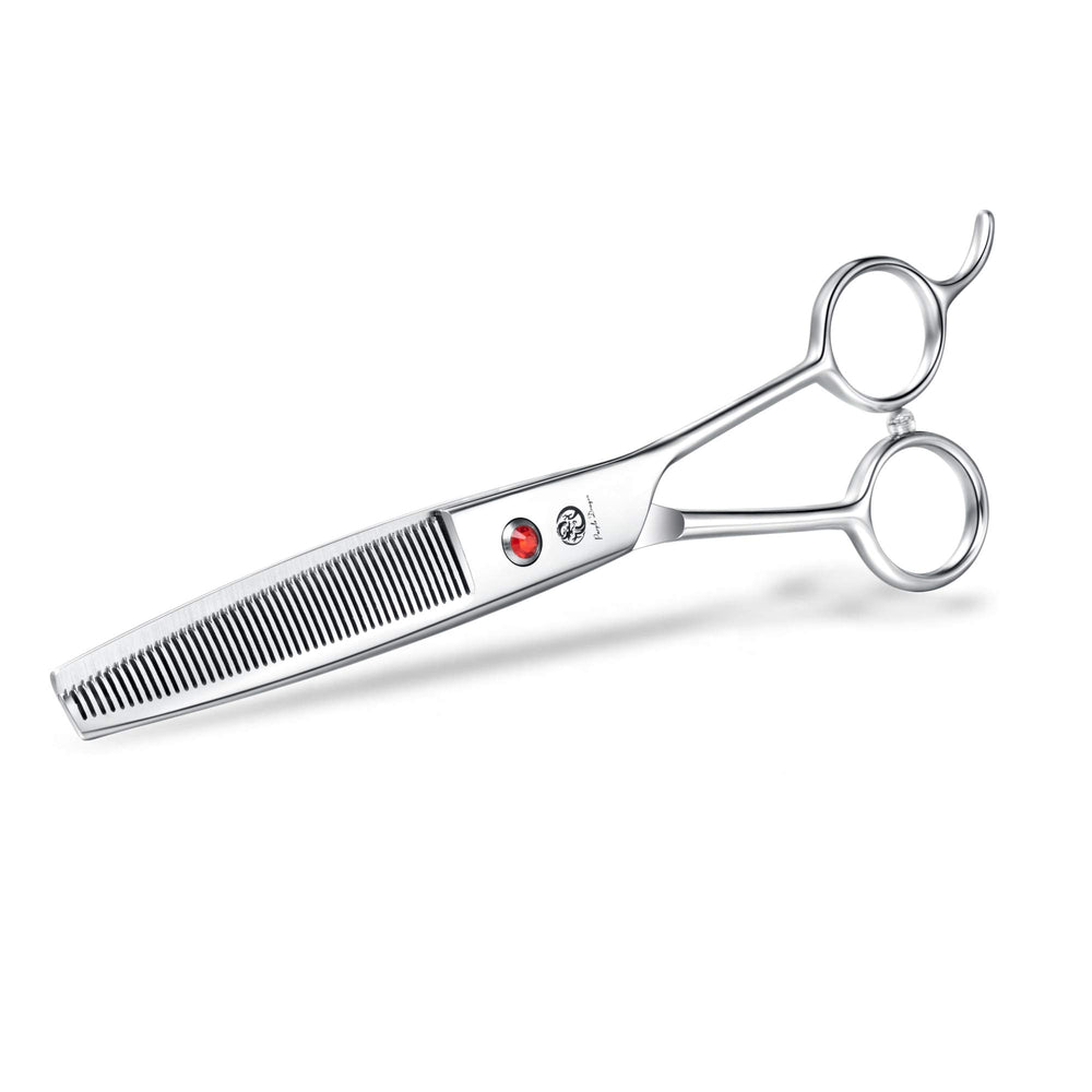 Purple Dragon 6.5-inch thinning scissors with ergonomic handle for all-day comfort.