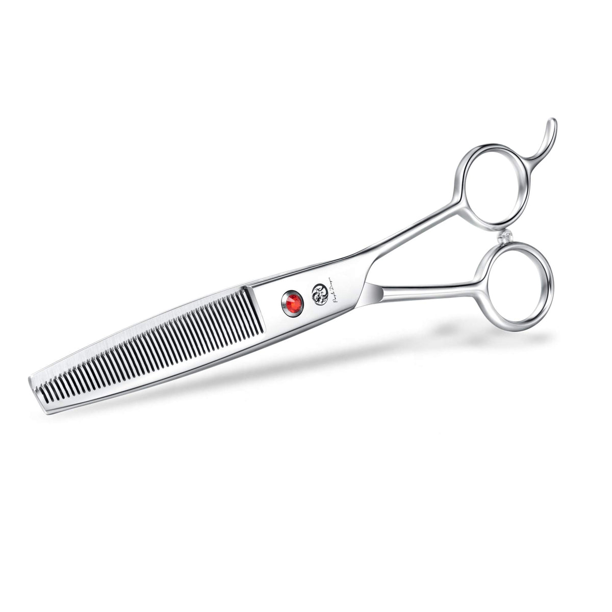 Purple Dragon 6.5-inch thinning scissors with ergonomic handle for all-day comfort.