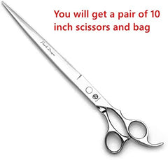 Purple Dragon pet grooming shears used on dog or cat for efficient trimming.