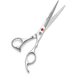 Purple Dragon pet grooming shears used on a dog for precise trimming.