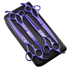 Purple Dragon professional 7in thinning-shear shows precise thinning for smoother pet coats.