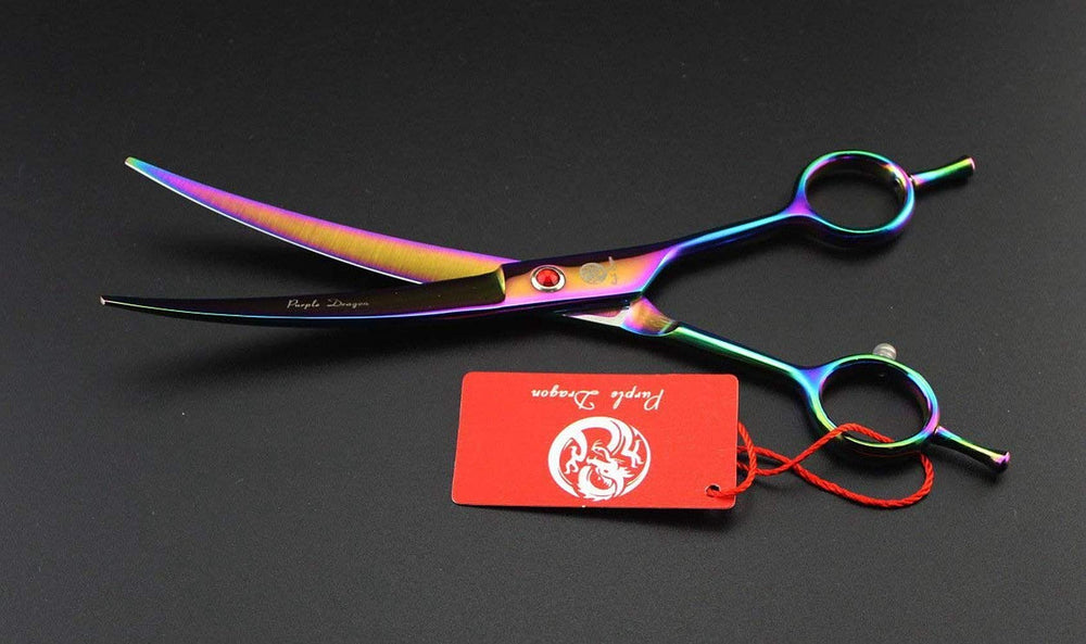 Purple Dragon professional grooming scissors designed for dogs and cats with safe handling.