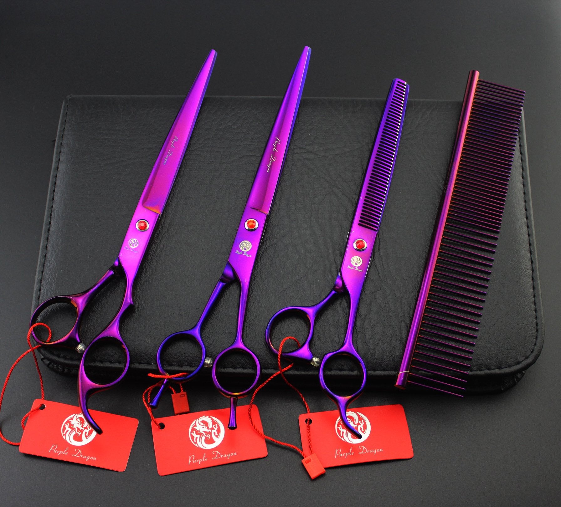 Purple Dragon professional pet grooming scissors set for home and salon use