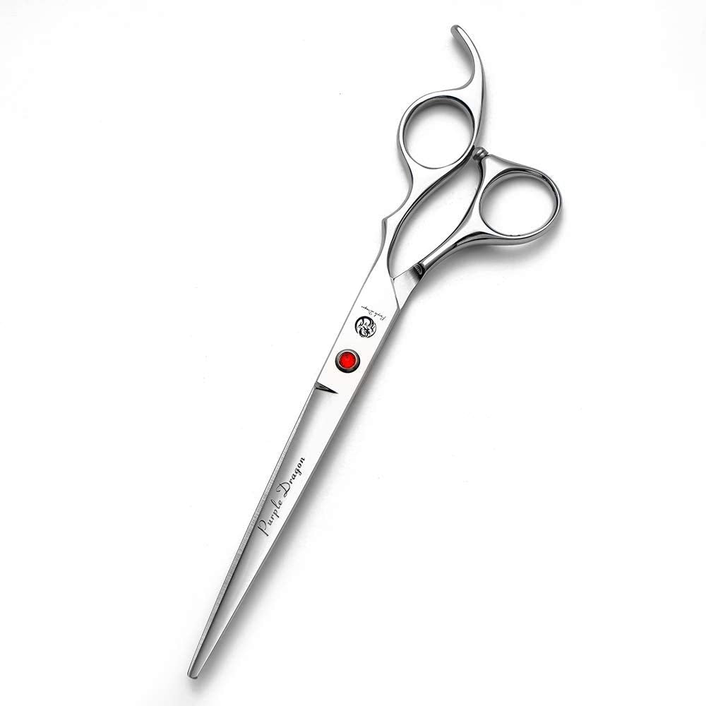 Purple Dragon sharp edge hair cutting shears blade close-up for precise cuts and edge retention.