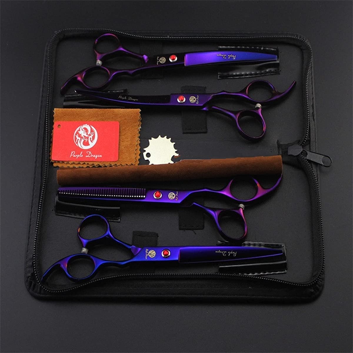 Purple Dragon silent grooming scissors reduce pet stress during trims