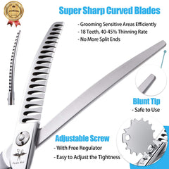 PURPLEBIRD curved dog scissors for precision around face and ears.