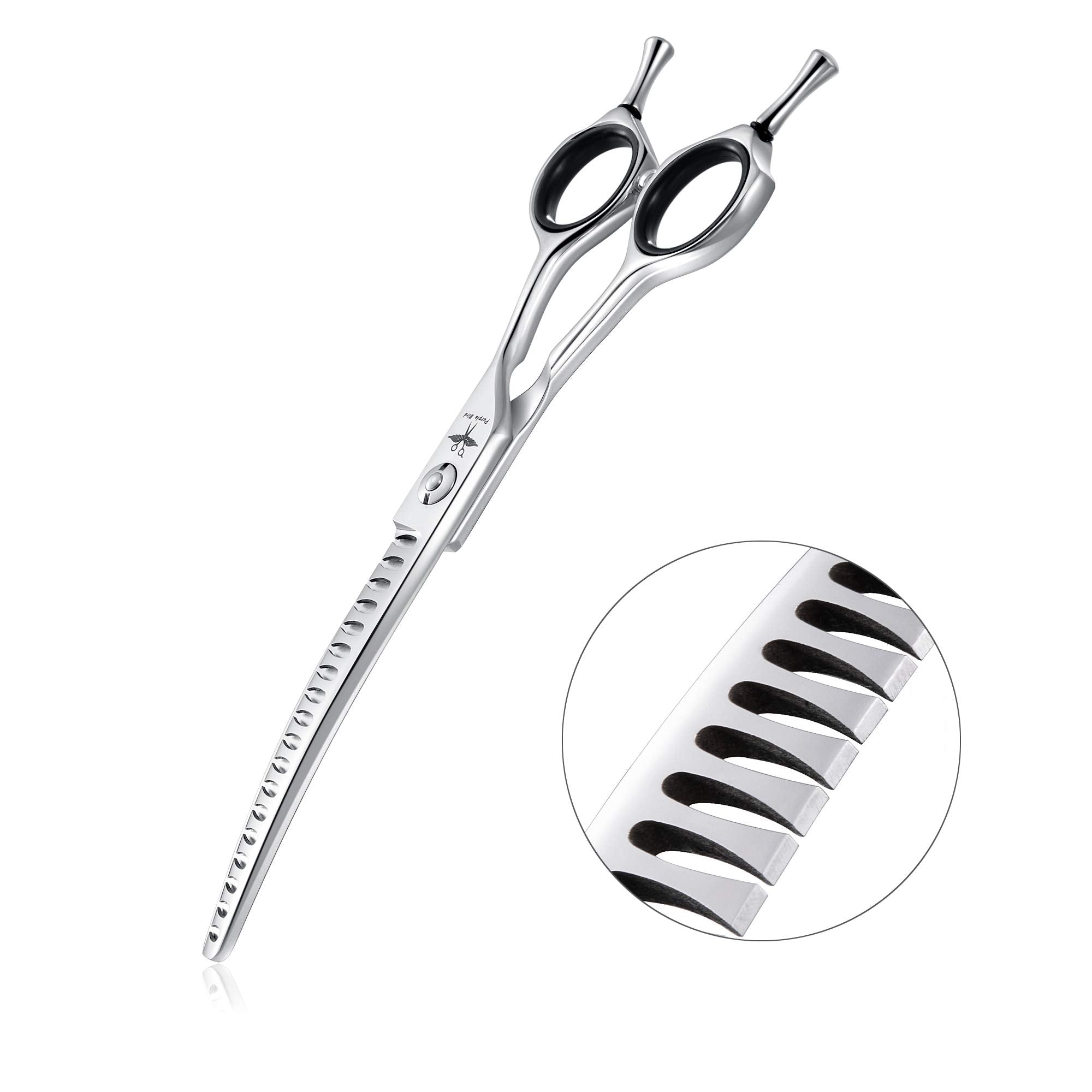 PURPLEBIRD dog grooming scissors curved blades for gentle pet trims.