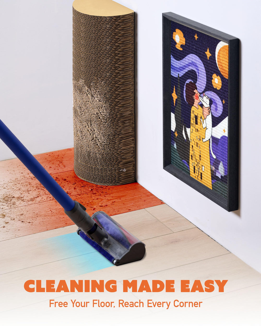 PURRDEE renter-friendly mounting with hook-and-loop strips shown during installation