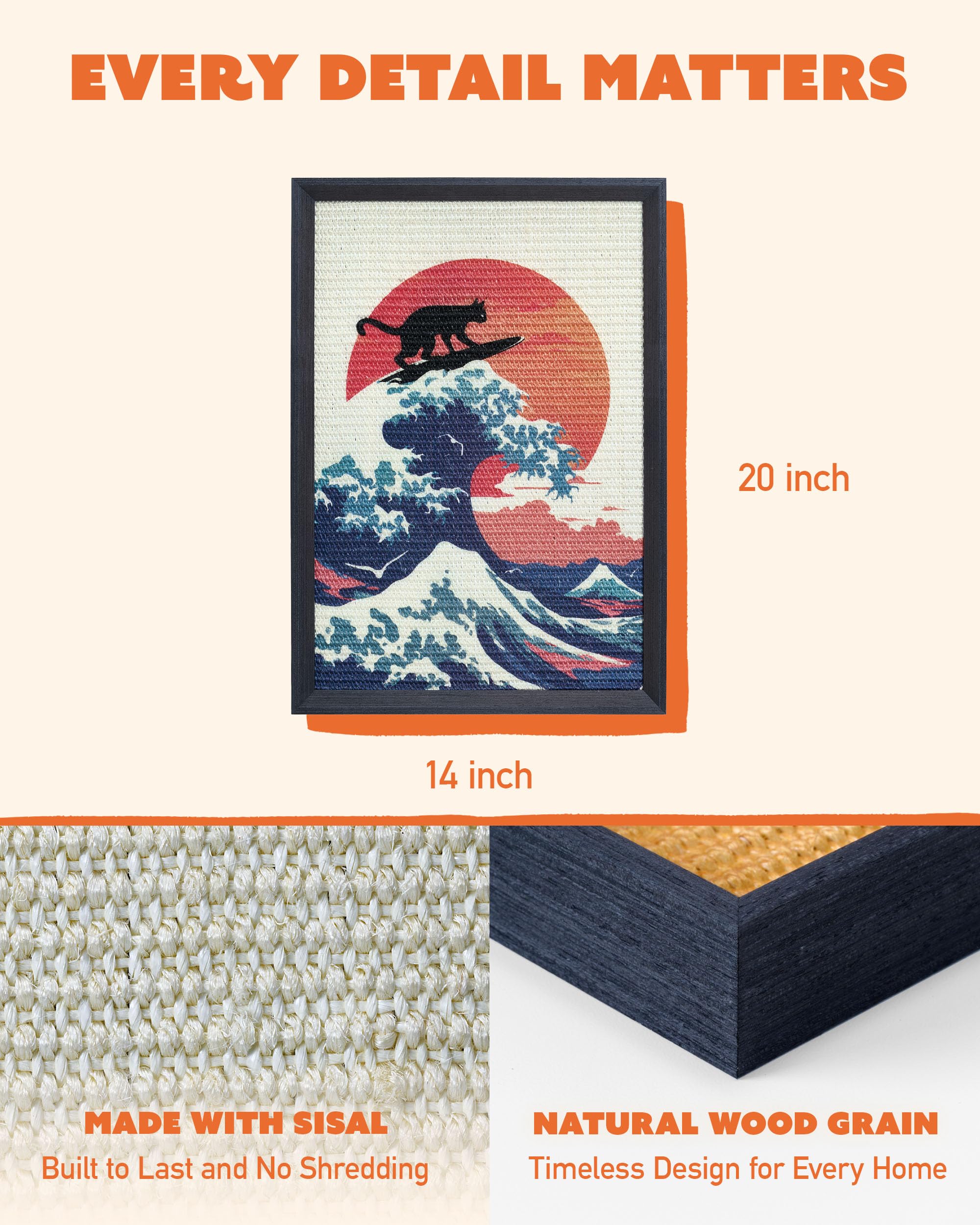 PURRDEE sisal scratch pad closeup highlighting durable, mess-free scratching for cats.
