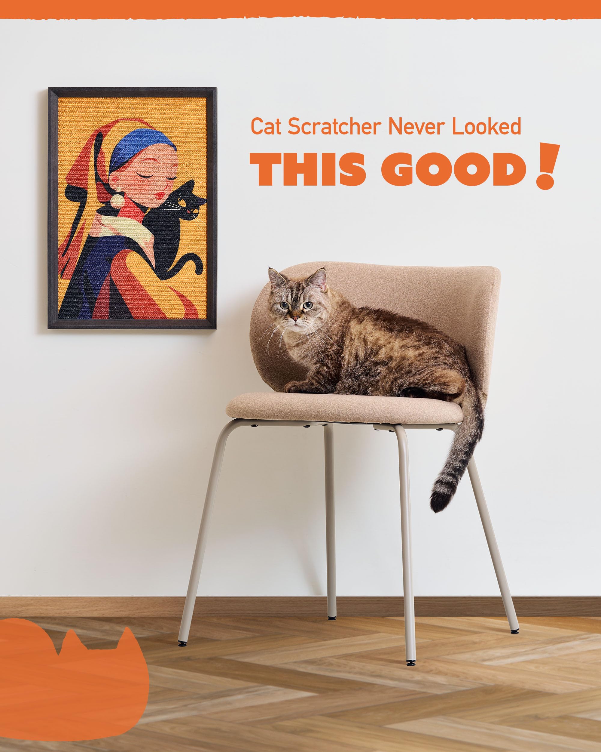 PURRDEE wall art with sisal scratchpad frame detail highlights artful design