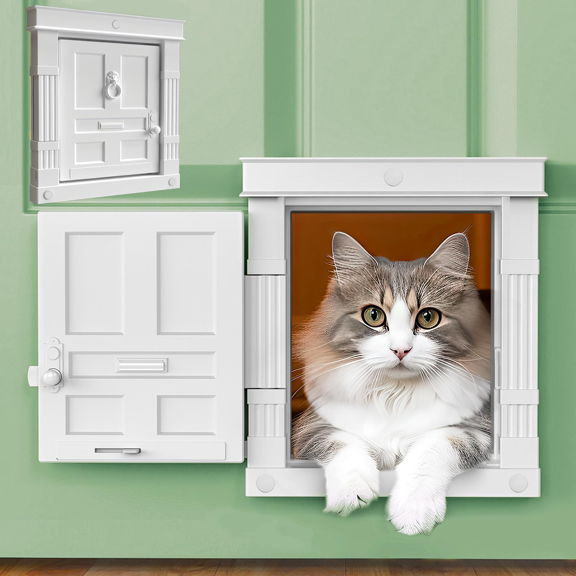 Purrfect Portal Beacon Hill door installation on an interior door for easy DIY pet access.
