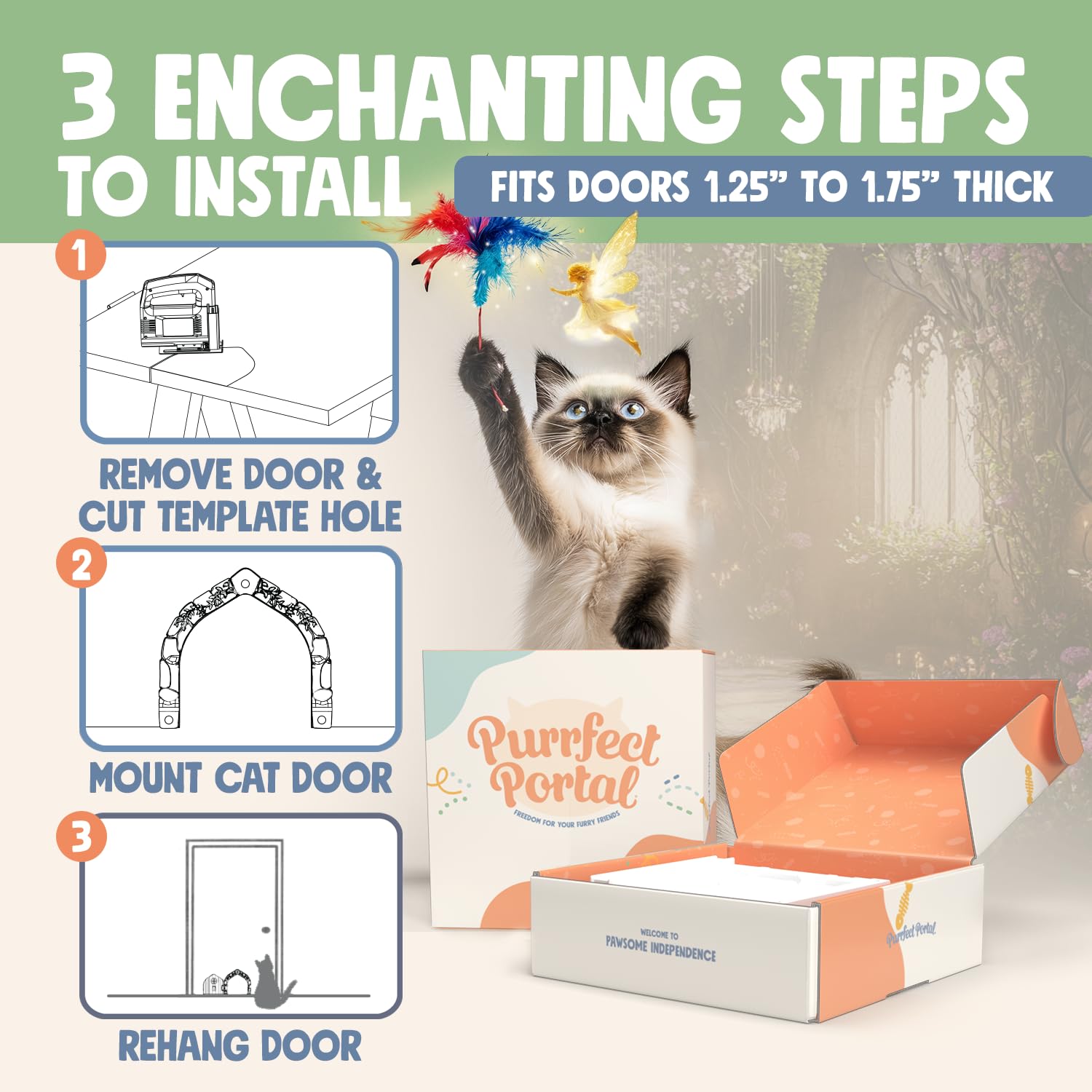 Purrfect Portal Fairy Door solid core compatibility provides durable pet entry