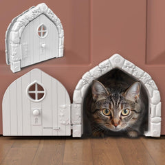 Purrfect Portal Fairy Door wall install shows discreet interior entry for cats up to 20 lbs