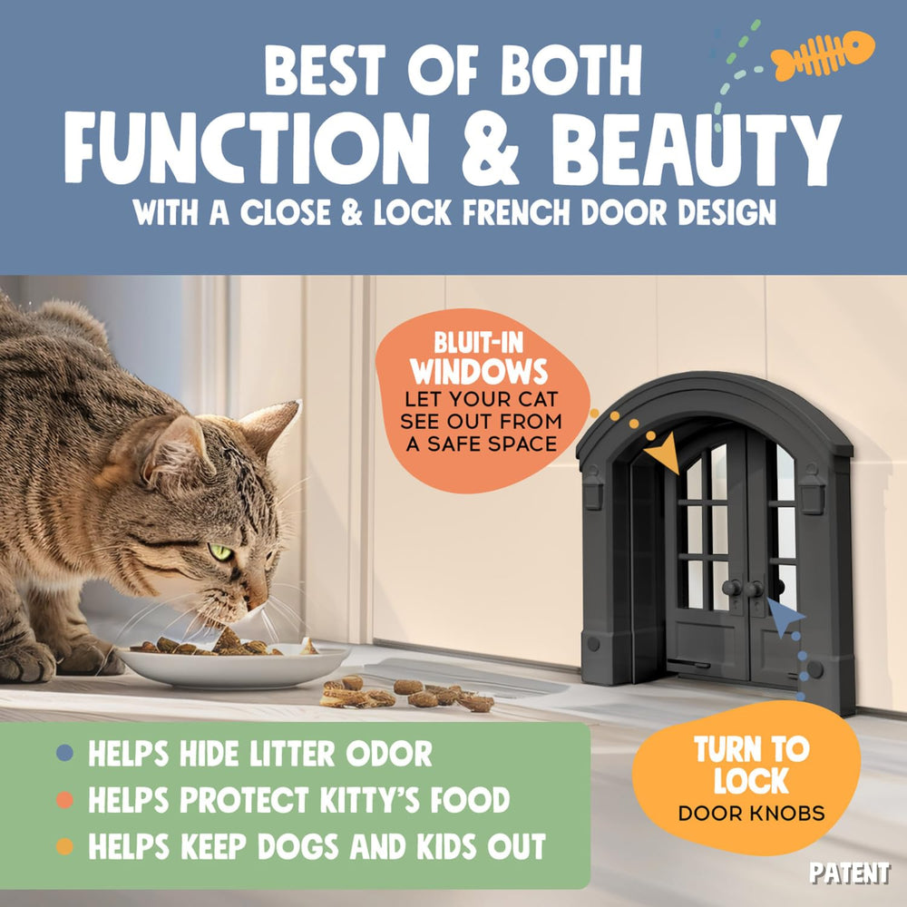 Purrfect Portal French Cat Door privacy illustration highlighting quiet access for felines