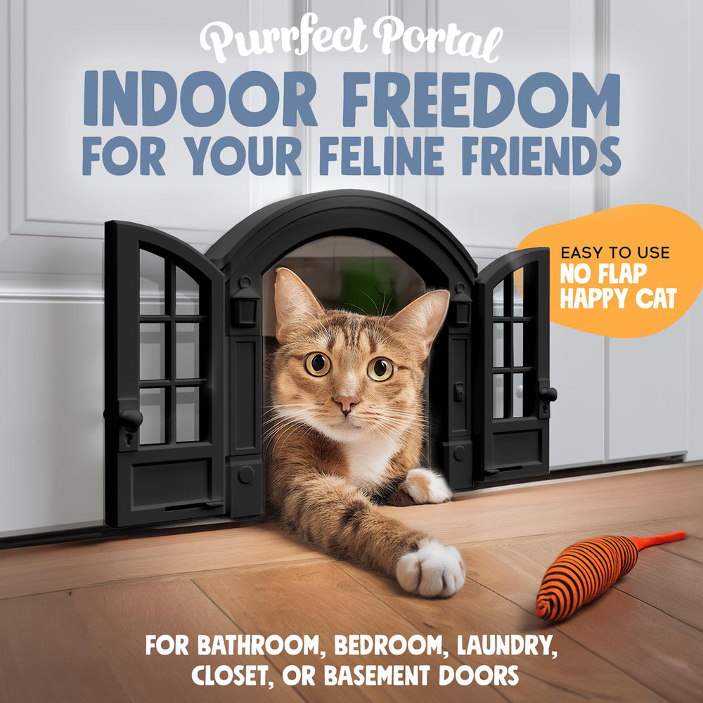 Purrfect Portal French Cat Door side installation demonstrates quick DIY fit for hollow-core doors