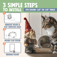 Purrfect Portal Gnome Door cat-access: spacious entry for cats up to 20 lbs.