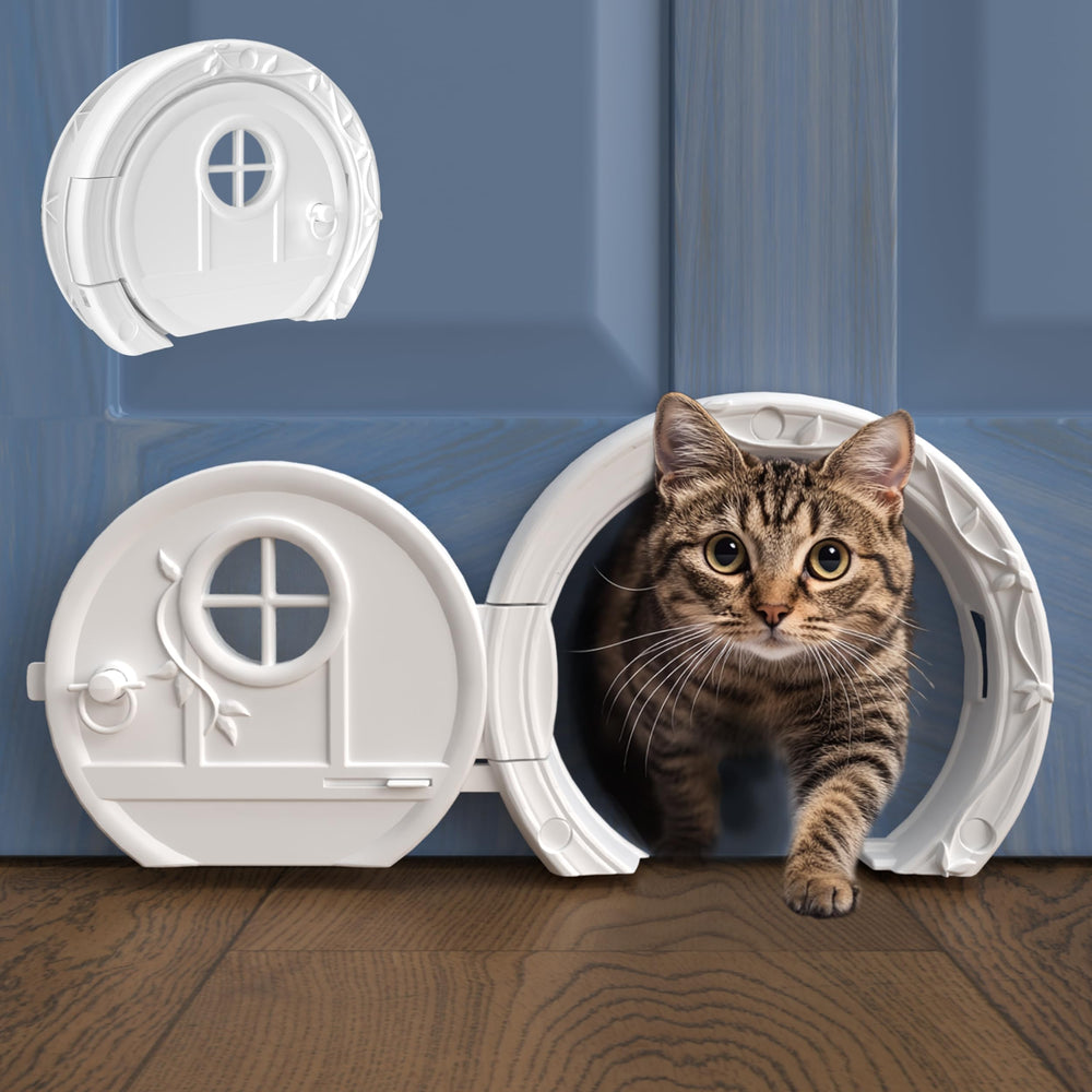 Purrfect Portal Gnome Door cat door closeup highlighting whimsical design and privacy-boosting appeal
