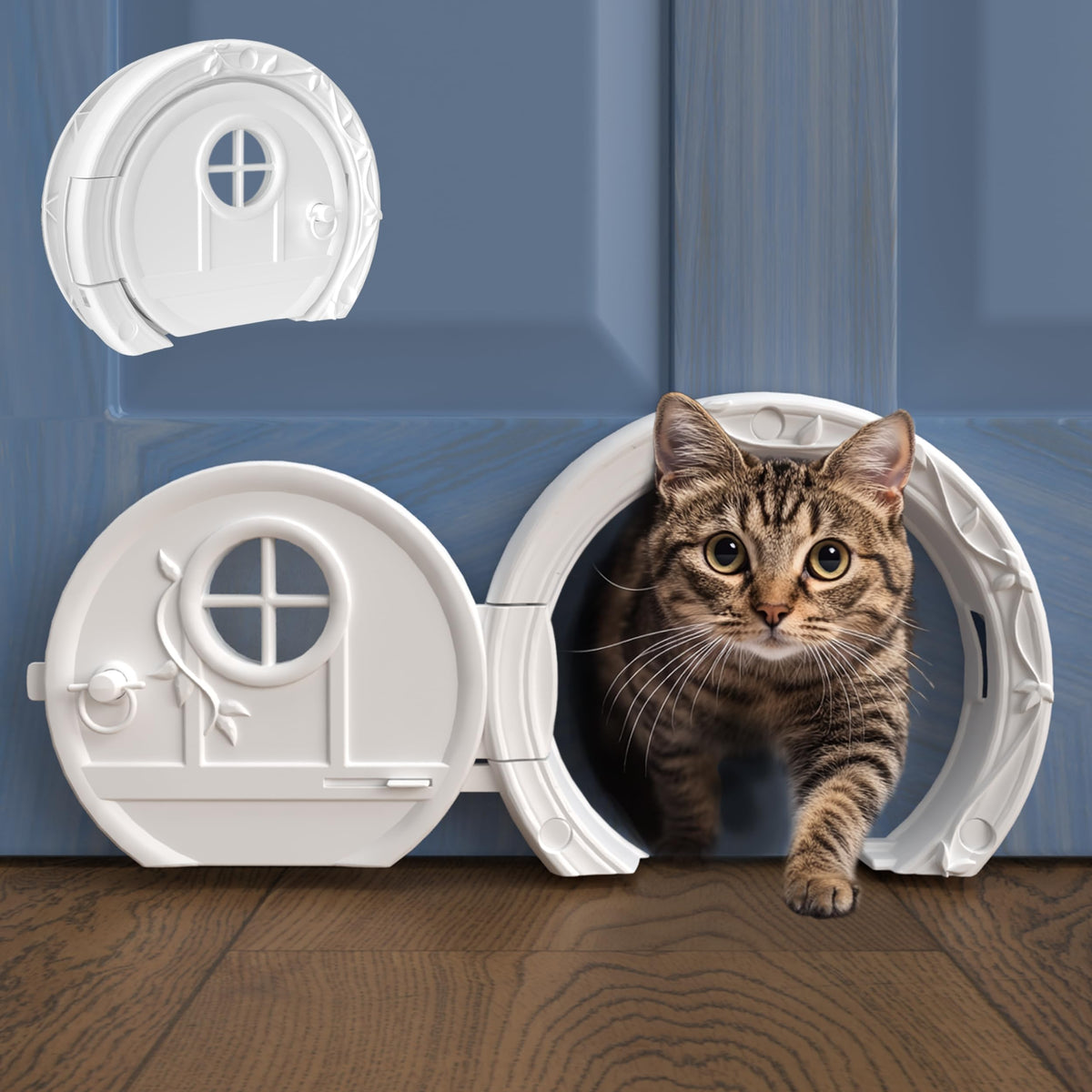 Purrfect Portal Gnome Door cat door closeup highlighting whimsical design and privacy-boosting appeal