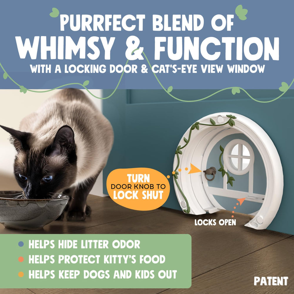 Purrfect Portal Gnome Door cat-entry open shows easy indoor access for cats