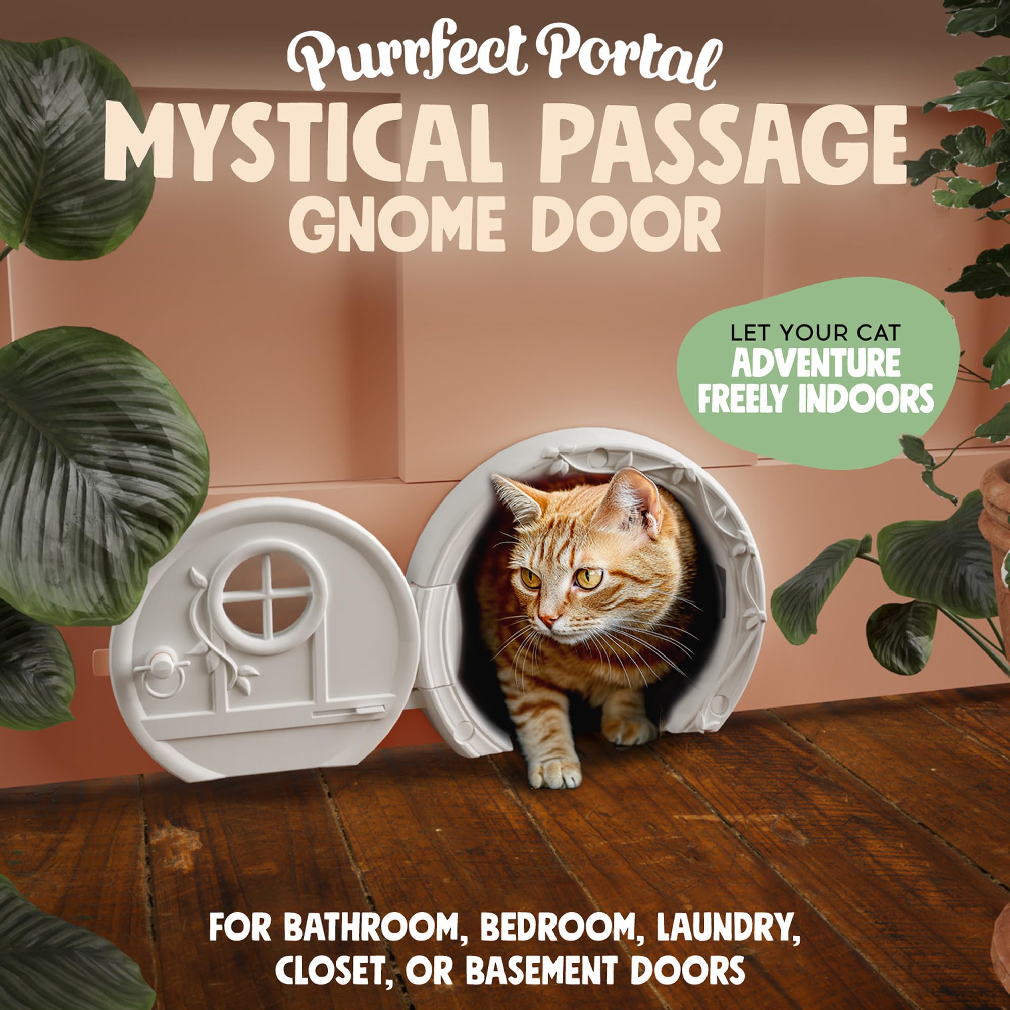 Purrfect Portal Gnome Door installed in an interior door showing easy, no-flap access