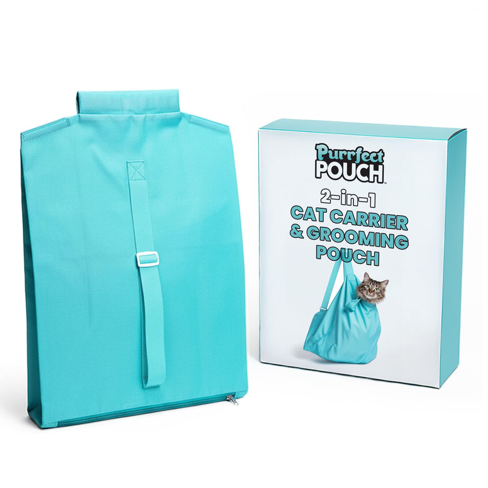 PURRFECT POUCH grooming pouch close-up highlights claw-proof rip-stop durability for secure grooming