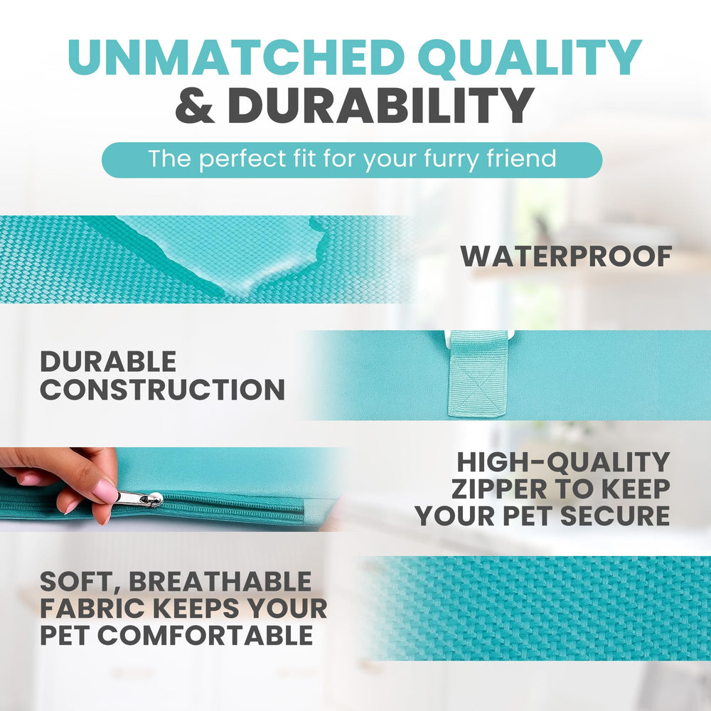 PURRFECT POUCH water-resistant fabric keeps moisture out during car rides