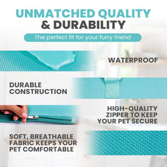 PURRFECT POUCH water-resistant fabric keeps moisture out during car rides