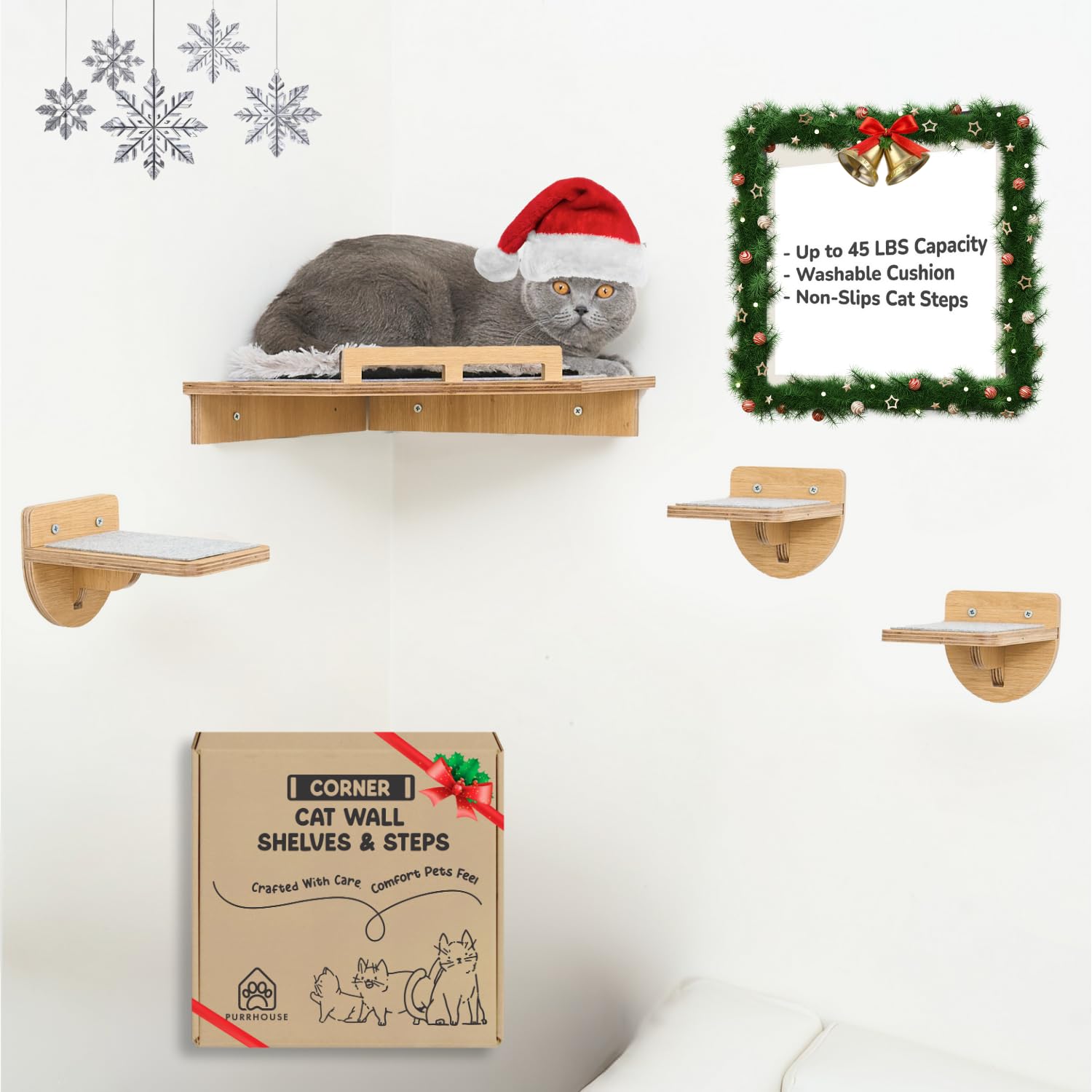 PurrHouse 45lb cat wall shelves show sturdy plywood built for climbing and lounging