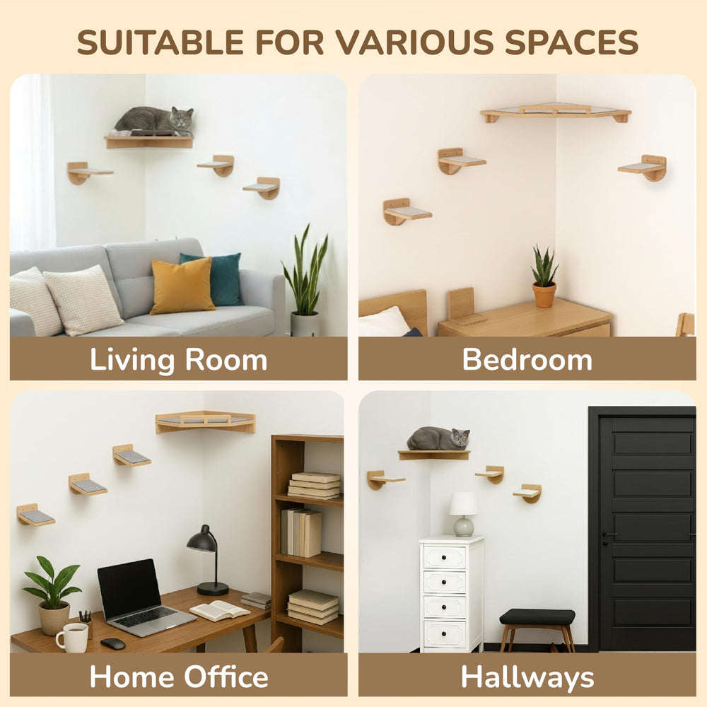PurrHouse natural corner shelves maximize space in small or open rooms