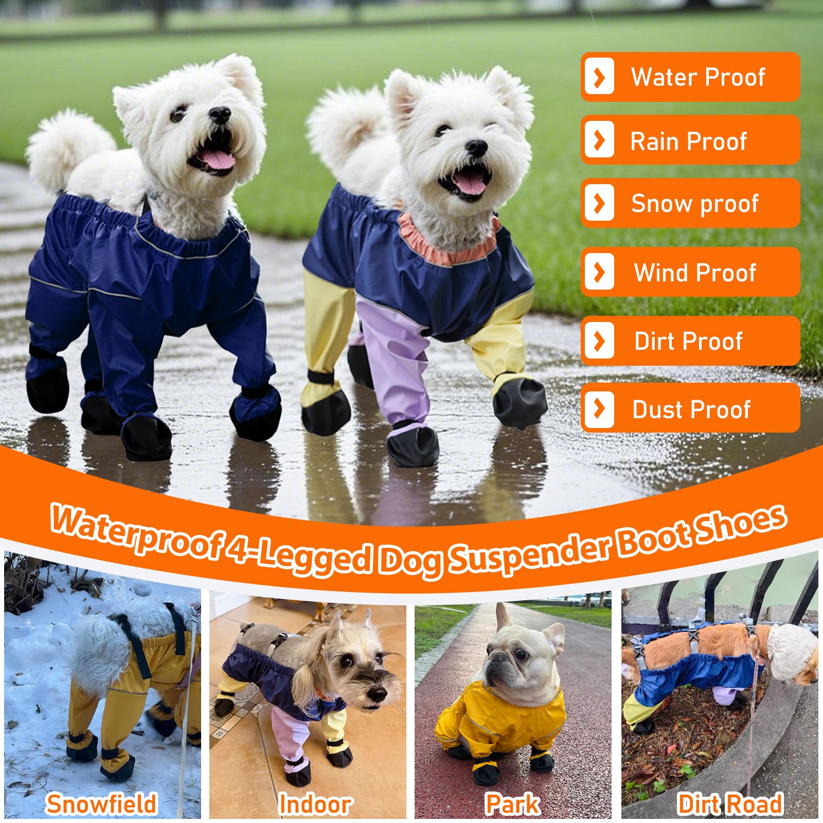 PurrHug yellow medium rain-and-snow booties keep paws warm and dry outdoors.