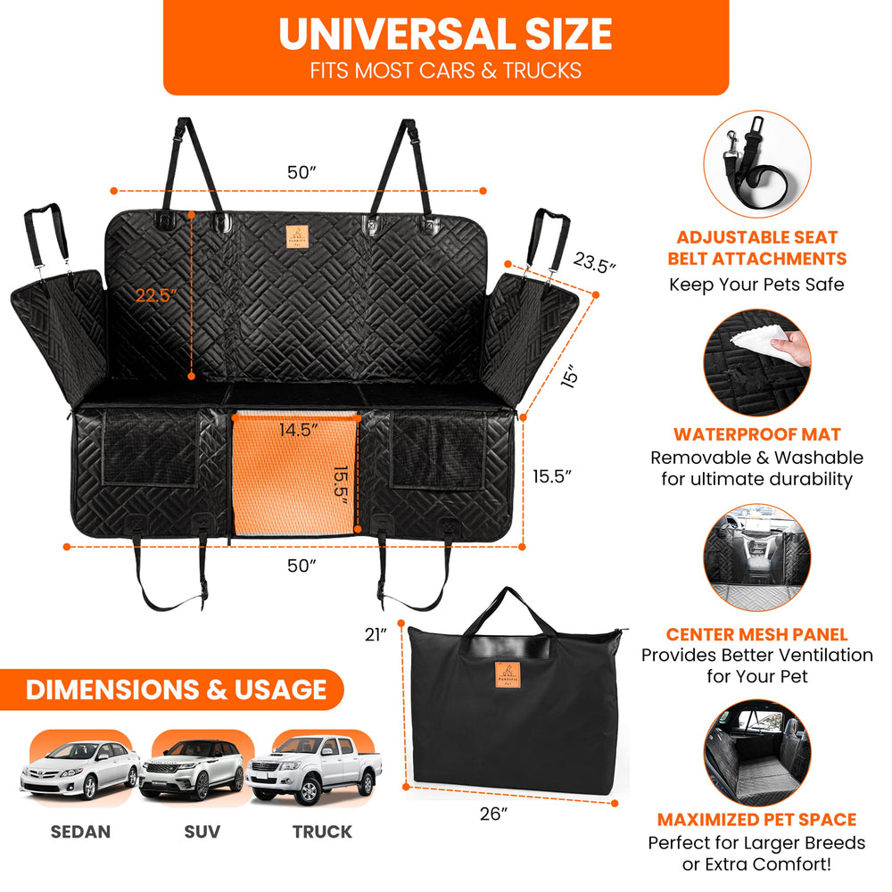 Purrific Pet easy-clean back seat cover cleans quickly after muddy adventures.