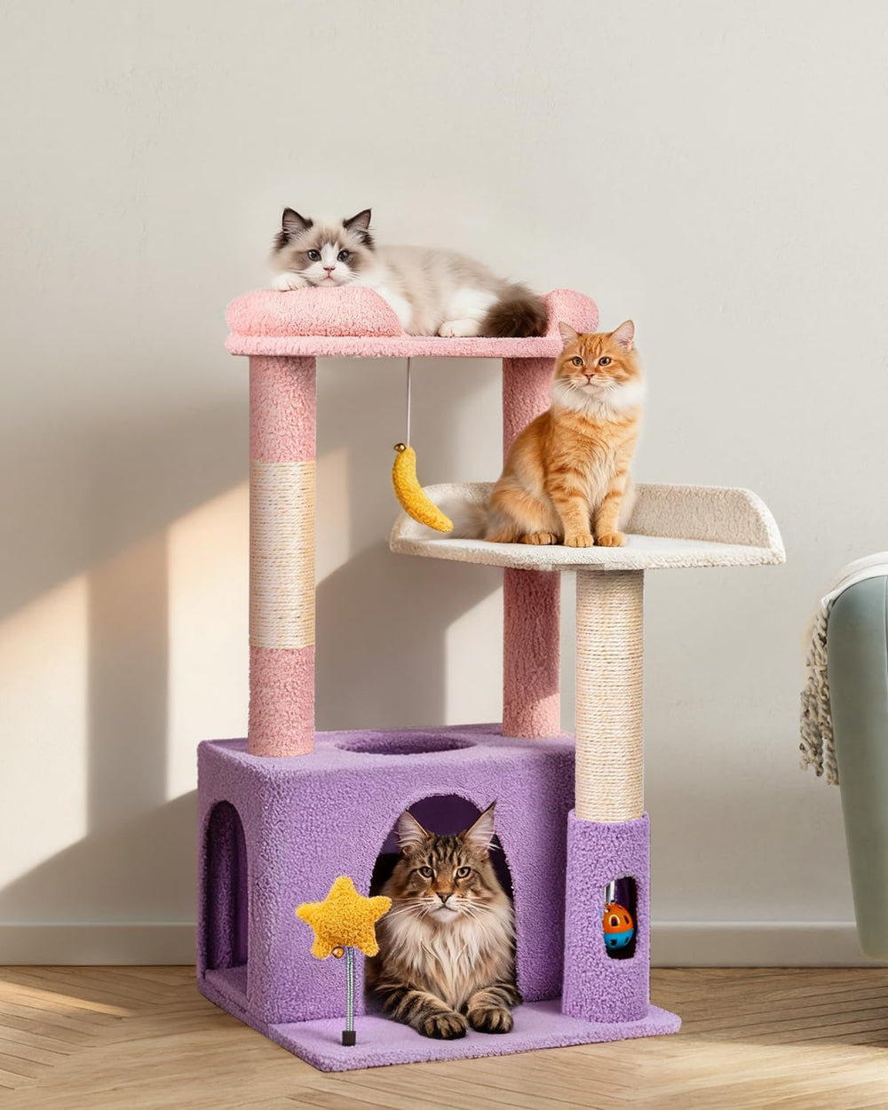 Purrlato Moonlit Violet cat tower offers a sturdy, safe design for indoor cats.