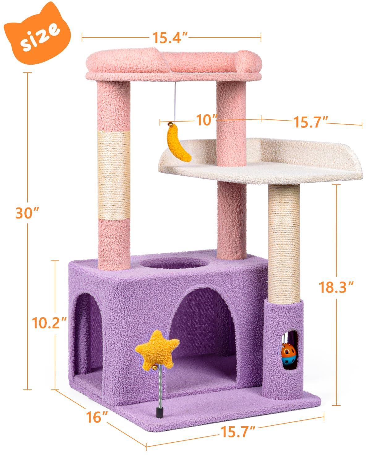 Purrlato 32in cat tower self-grooming brush helps easy grooming after play.