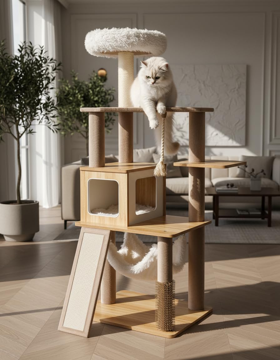 Purrlato 61-inch top perch offers plush lounging space for naps and observation