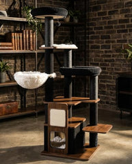 Purrlato 63-inch modern cat tree base showcases sturdy stability for active large cats.