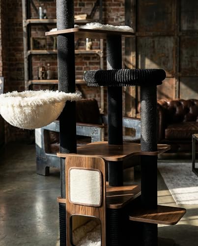 Purrlato 63-inch solid base detail highlights reinforced wood and stability in use.