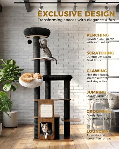 Purrlato 63-inch top perch offers extra-large resting spot for peacefully observing rooms.