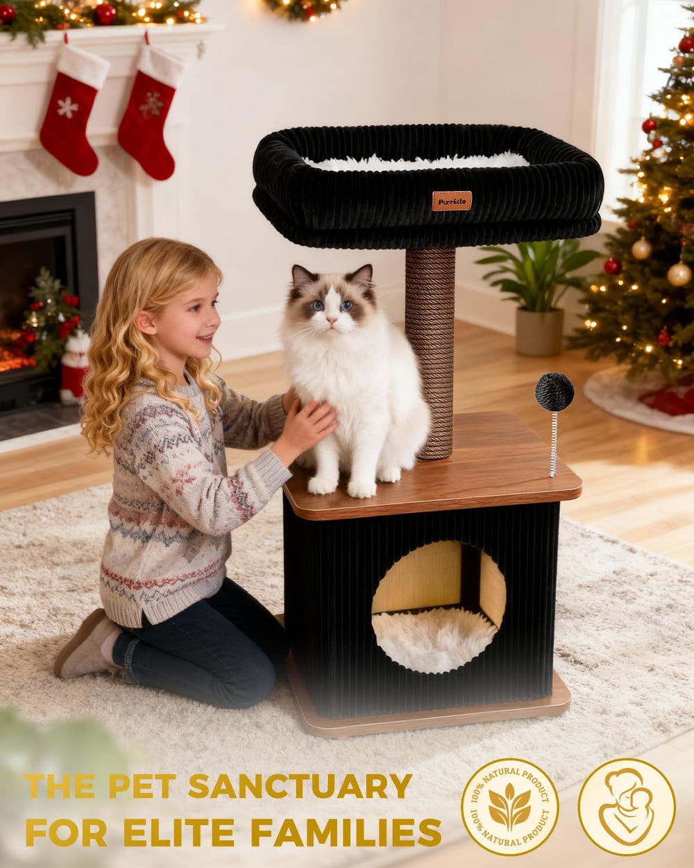 Purrlato floor-mounted design delivers stable play-friendly setup.