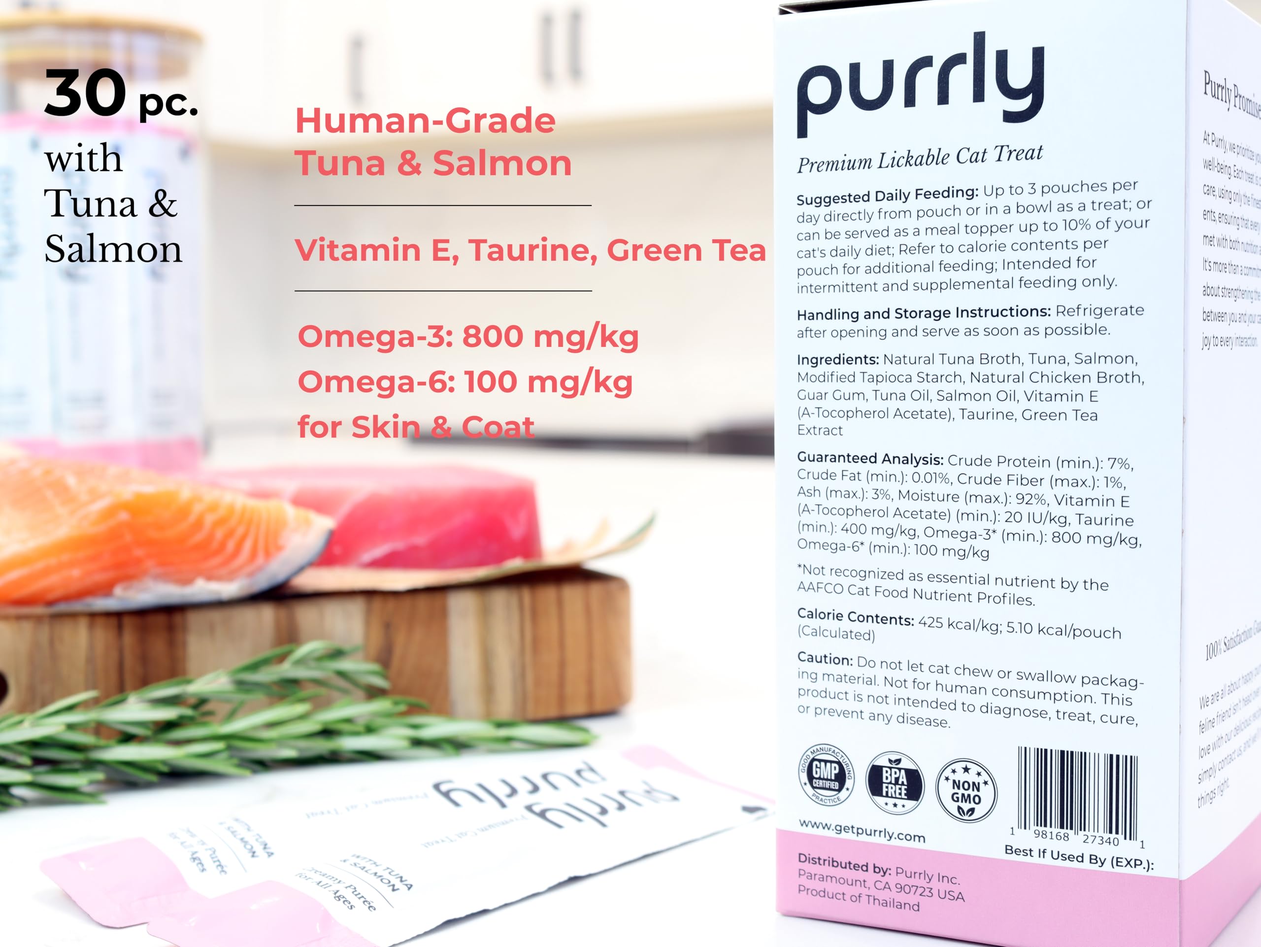 Purrly clean ingredients label shows no artificial flavors or colors
