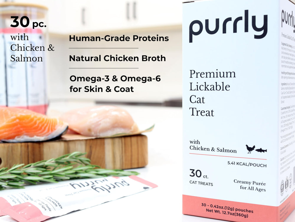 Purrly Hydrating Wet Cat Treat Topper pouch open ready to serve your cat.