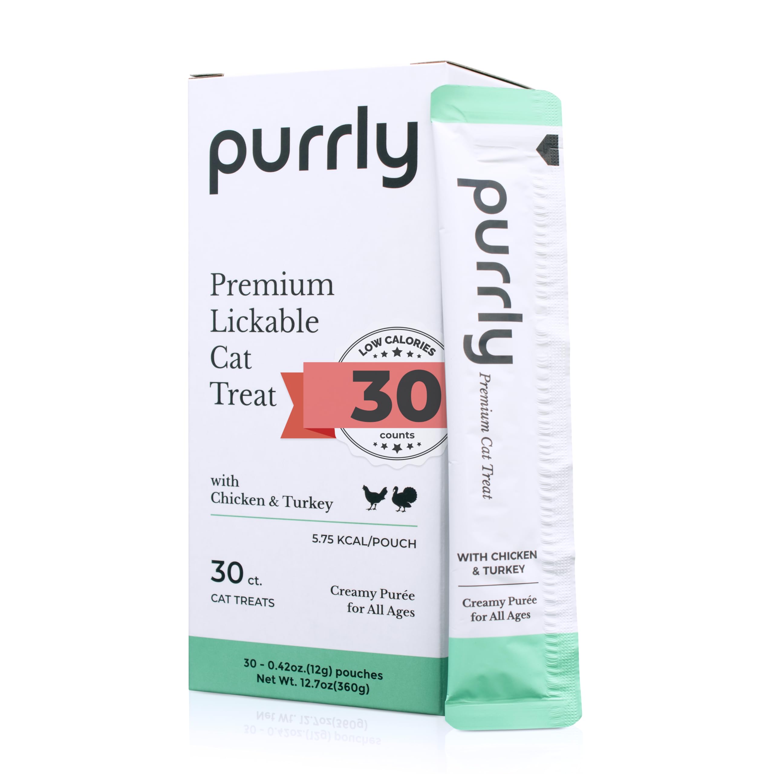 Purrly lickable treat open pouch with premium protein for cats