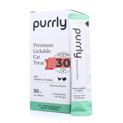 Purrly lickable treat open pouch with premium protein for cats