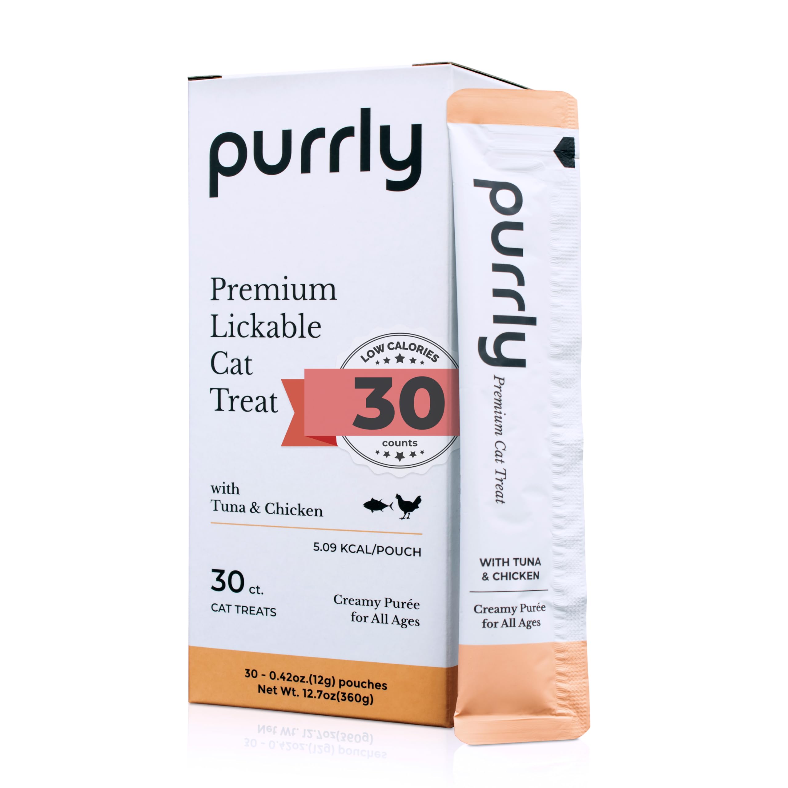 Purrly Treat Topper tuna-chicken-serve showcases premium protein for cats