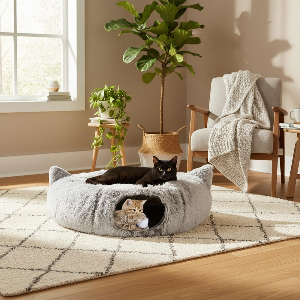 PurrPuff fold-flat design with travel loops enables easy portability.