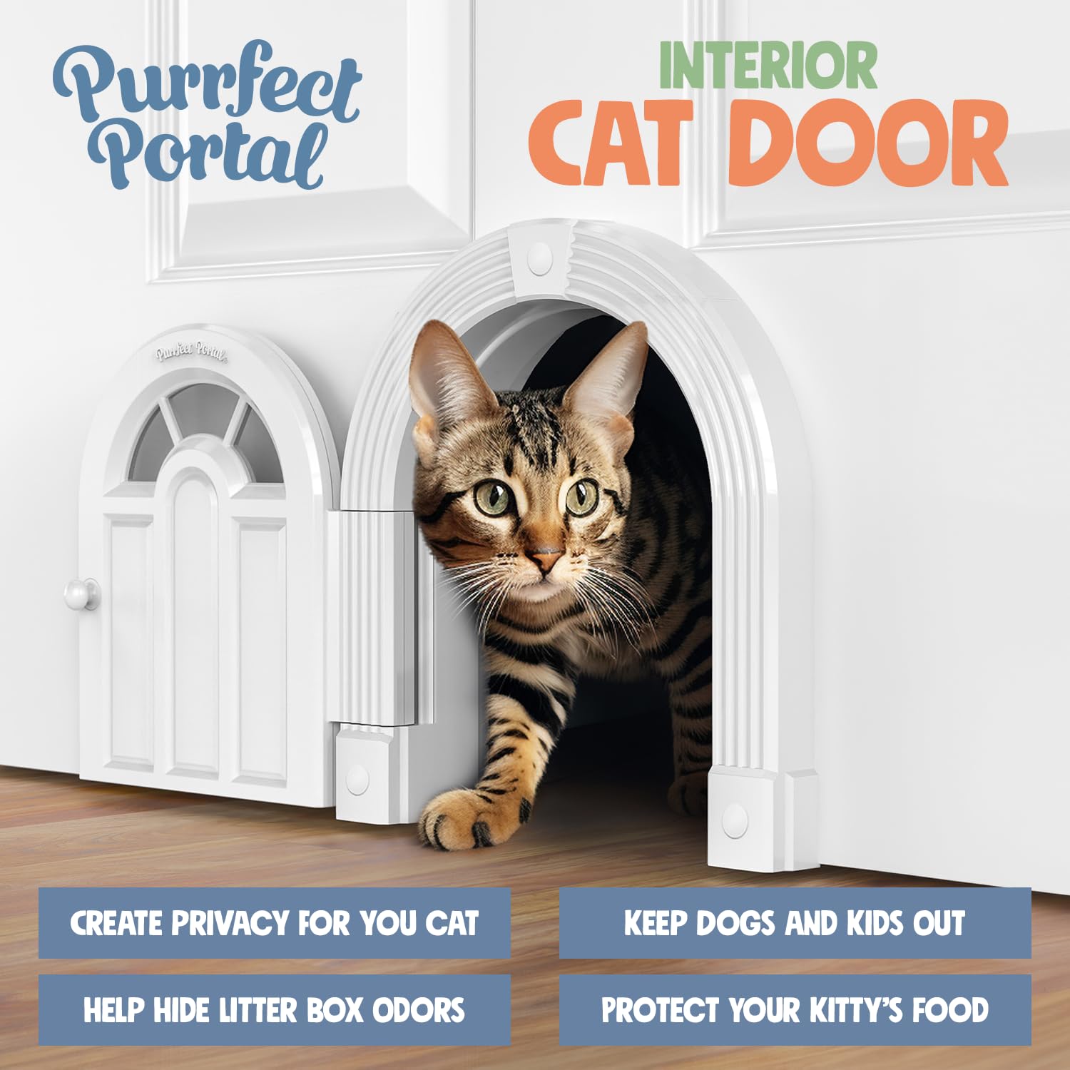 Purrfect Portal Meow Manor DIY setup highlights tool-free, screw-secured installation for most doors.